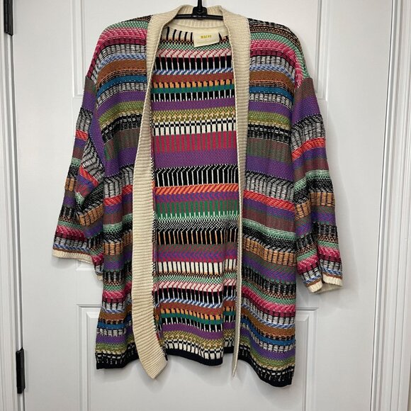 Anthropologie Maeve Ashbury Knit Cardigan Womens XS Multicolor Stripe Open Front - Picture 3 of 12